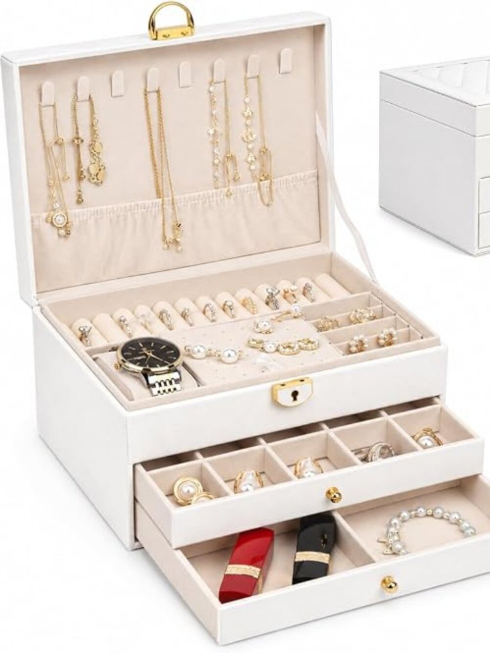 Jewelry Boxes for Women Girl Large PU Leather Jewelry Organizer Box with Lock Je